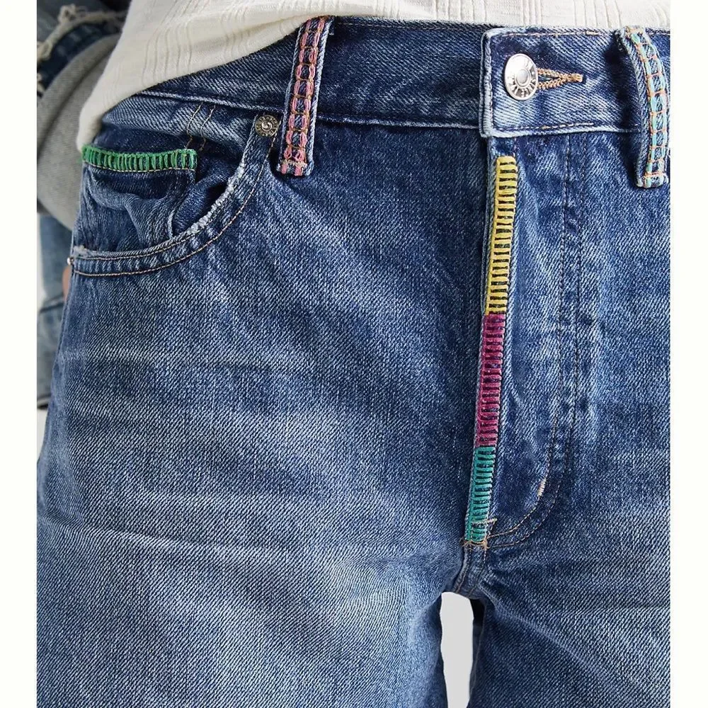 Edwin x Anthropologie Cai Embroidered Denim Jean Shorts in Electra Size 26 - NWT - Picture 2 of 6